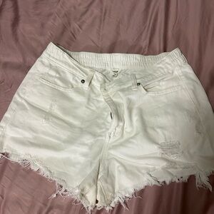 Aerie- White Distressed Denim Shorts
